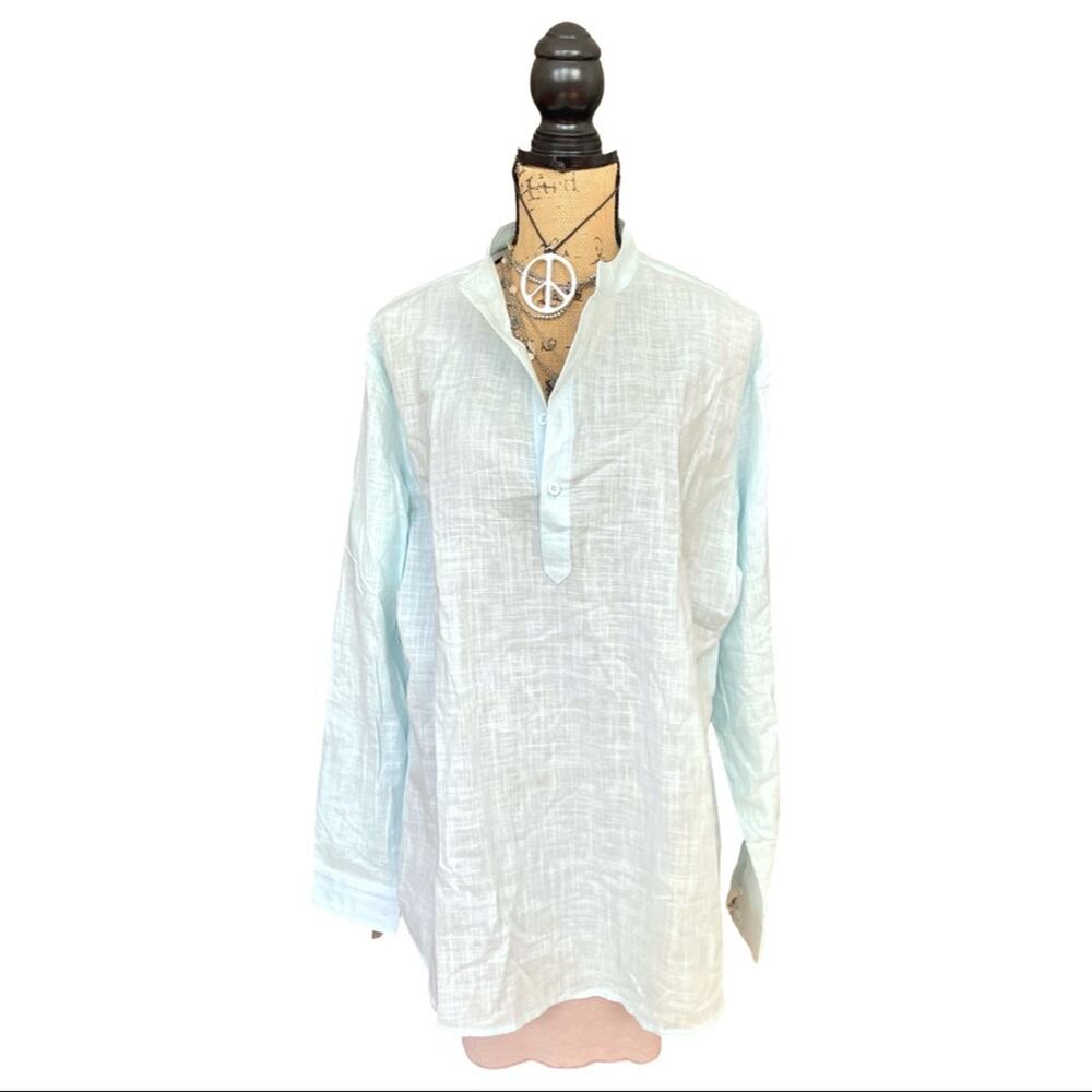 COOFANDY women's top blouse pale blue size LARGE 95% cotton